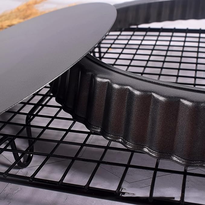 Fluted Tart Pan with Removable Bottom, Carbon Steel Round Tart Pan, Deep Baking Dish Pie Plate for Cakes Pies ([Thickened] 11-inch live bottom pie plate)