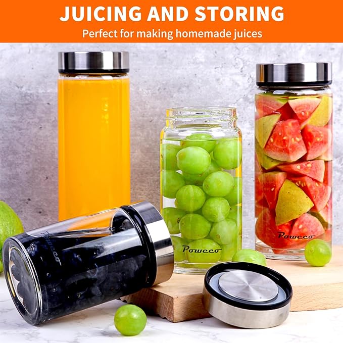 12oz Glass Juice & Water Bottles 4-Pack with Lids- Wide Mouth Reusable Borosilicate Glass- for Juicing, Smoothies, Protein Shakes, Blender & Shaker Bottle- Refillable & Dishwasher Safe(12 oz/400ml)