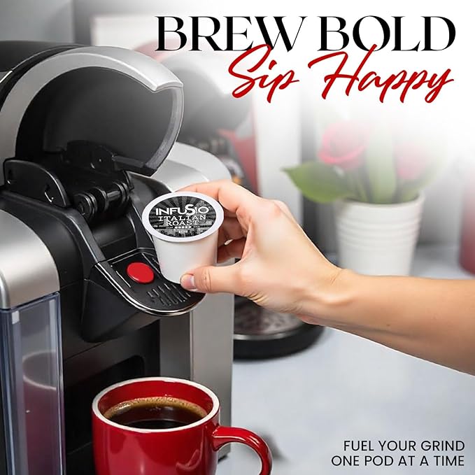 InfuSio Coffee Pods 96 Count Italian Roast Dark Roast Single serve Coffee pods for Keurig K Cups Brewers - InfuSio Premium Roasted Keurig 2.0 Compatible