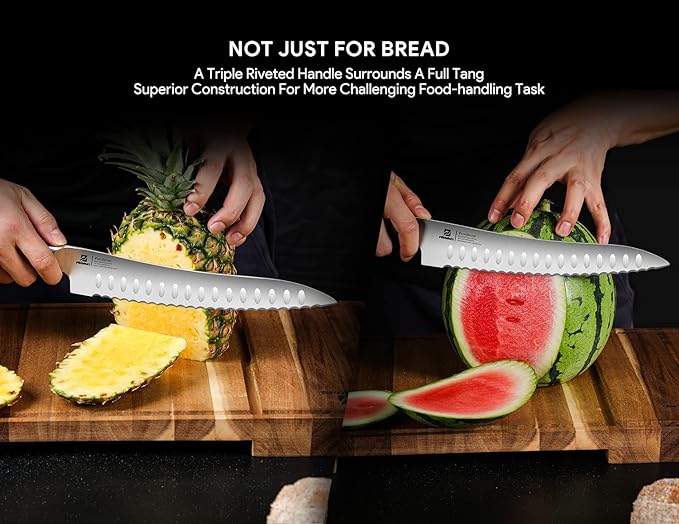 Resharpenable Bread Knife, 10 Inch Multifunction Serrated Knife for Homemade Bread, Razor Sharp Sourdough Slicing with Innovative Wavy Edge for Efficient Cutting, Baking & Wedding Gifts