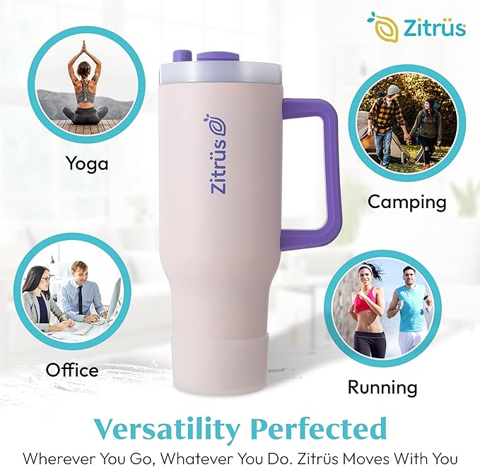40 oz Tumbler with Handle and Straw | Leak Proof Insulated Stainless Steel Water Bottle Travel Mug Fits in Cup Holder | Keeps Cold Hot | Gifts for Women Men Him Her (Pink, 40 oz)