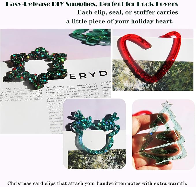 9-in-1 Christmas Resin Bookmark Mold Set - Reindeer/Snowflake/Tree/Heart/Star Silicone Molds for Epoxy Paperclips & Standard Bookmarks, Holiday Gift Crafts,DIY Supplies, Book Lovers Gift