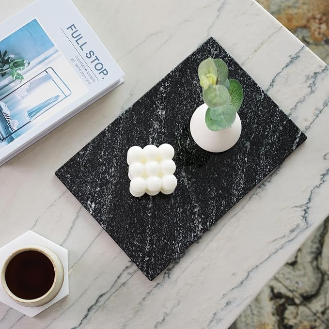 Koville Natural Black Marble Cutting Board for Kitchen Counter, 12" x 8" Real Stone Slab Marble Cheese Board for Home Decor, Granite Pastry Boards Granite Cutting Boards Bathroom Tray Candle Plate