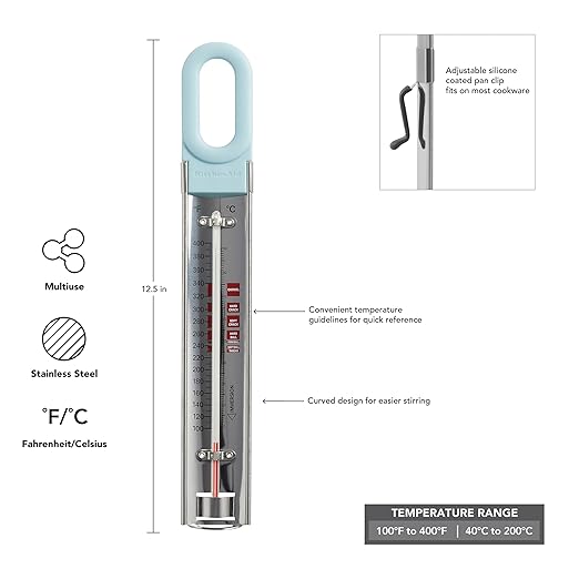 KitchenAid KQ907MW Curved Candy, Deep Fry and Craft Thermometer, Adjustable Silicone Coated Pan Clip, Mineral Water Handle