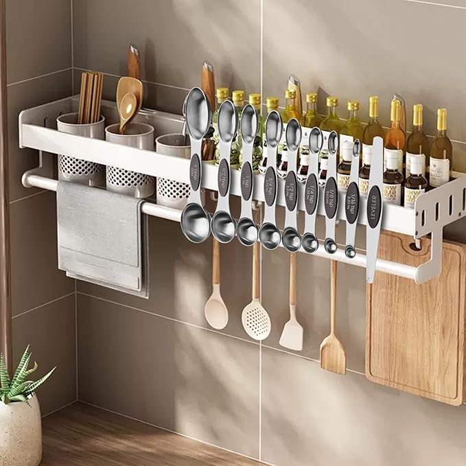 Aovchei 9 PCS Magnetic Measuring Spoons Set, Dual Sided, Stainless Steel Small Tablespoon, Teaspoons, Fits in Spice Jars, for Dry and Liquid, Black