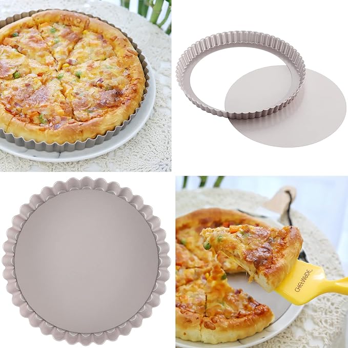CHEFMADE Tart Pan Set, 7" and 9" Round Pie Pan with Removable Loose Bottom, Non-Stick Carbon Steel Quiche Pan for Oven Baking