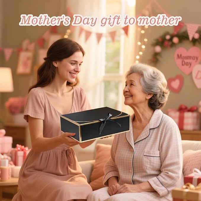 10Pack Black Gift Boxes, 10.6x7.8x3.1Inch Bridesmaid Proposal Box with Ribbons, Gift Boxes with Lids for Presents, Mother's Day, Wedding, Groomsmen Proposal, Birthday Party
