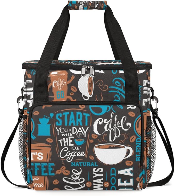 Blue Coffee Cafe Maker Carrying Bag Travel Case Compatible with Keurig K-Mini or K-Mini Plus Portable Single Serve Coffee Brewer Case with Pockets for K-cup Pods