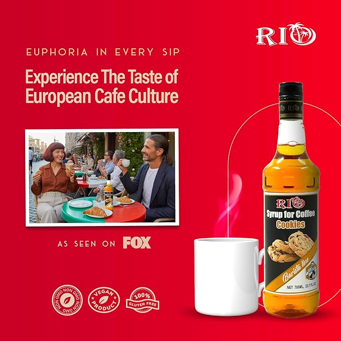 RIO Cookies Coffee Syrup for Hot or Iced Drinks and Desserts, Sweet and Nostalgic Flavoring Sweetened with Pure Cane Sugar, Barista-Grade Flavor Syrups For Coffee Drinks at Home & Work - 700ml