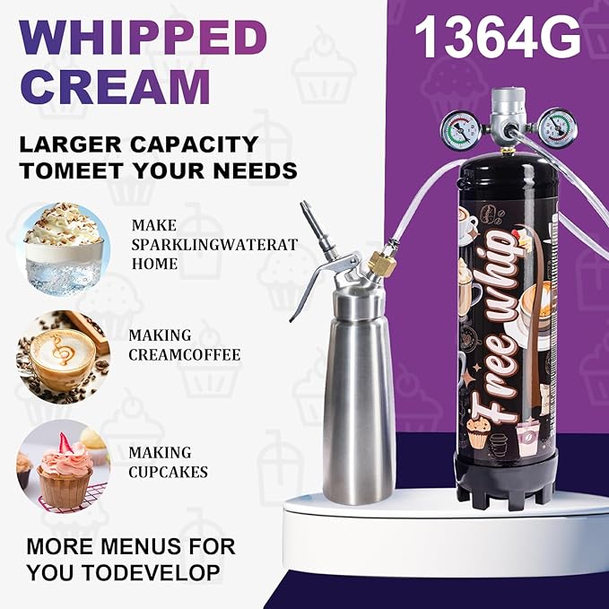 1364g Whipped Cream Charger 2.2L Whip Cream Charger Cartridges Whip Cream Charger Cylinder Food Grade Original Flavor (99.99% purity gas) 4-Pack