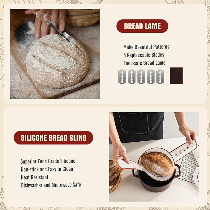 Complete Sourdough Starter Kit,10 Inch Round & 9 Inch Oval Banneton Sourdough Bread Baking Supplies With Sourdough Starter Jar, Sour dough Starter Kits for Women, Men, and Bread Bakers