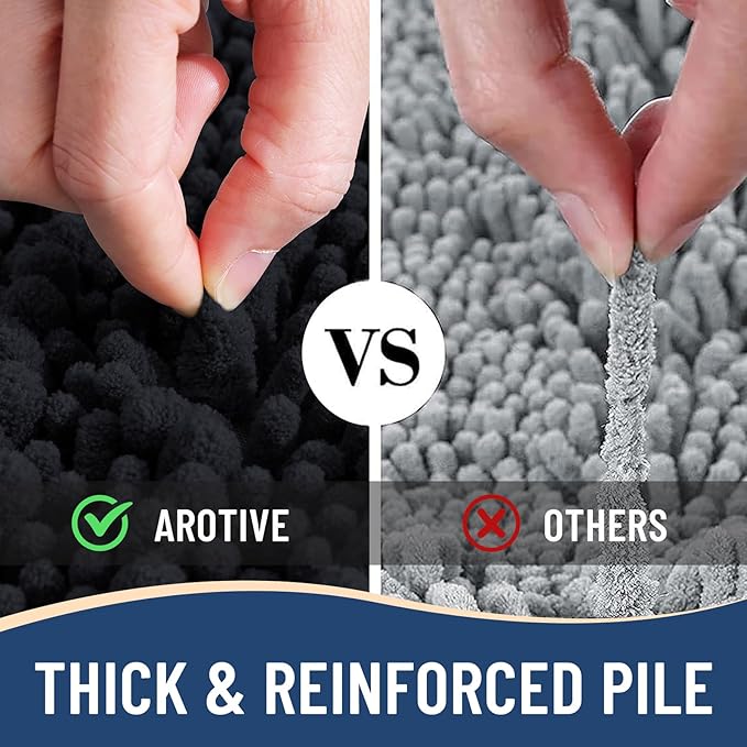 Arotive Luxury Chenille Bathroom Rug Mat, Extra Soft Thick Absorbent Shaggy Bath Rugs, Non-Slip Machine Wash Dry, Plush Bath Mats for Bathroom, Shower and Tub, 70x24, Black