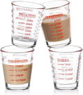 Shot Glasses Measuring Cup Set 4PACK Espresso Shot Glasses Liquid Heavy Glass 26-Incremental Measurement 1 OZ, 2 TBS, 6 TSP, 30 ML Kitchen Tools (Red)