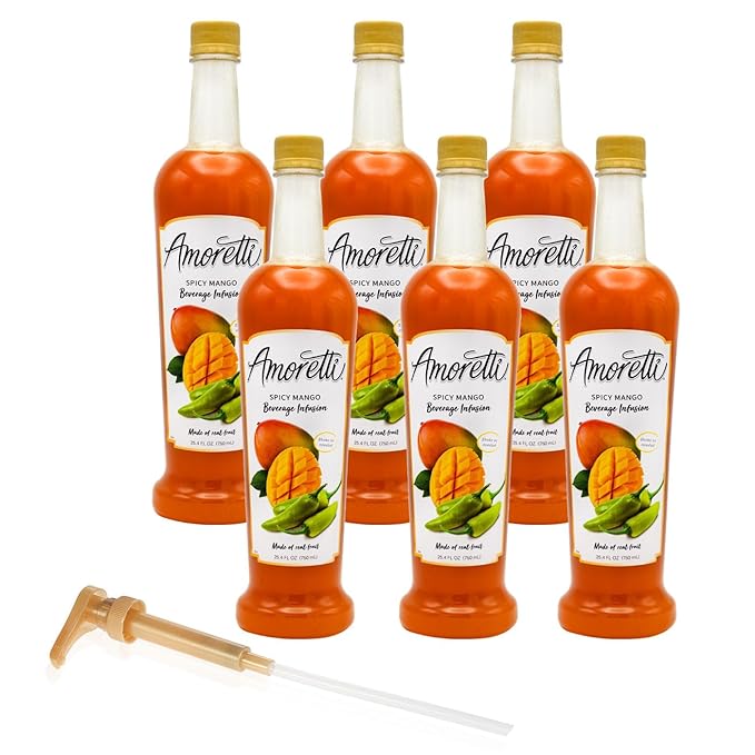Amoretti - Spicy Mango Beverage Infusion - Drink Mix & Water Enhancer with Pump for Flavoring Cocktails, Waters, Teas, and other Beverages, Preservative Free