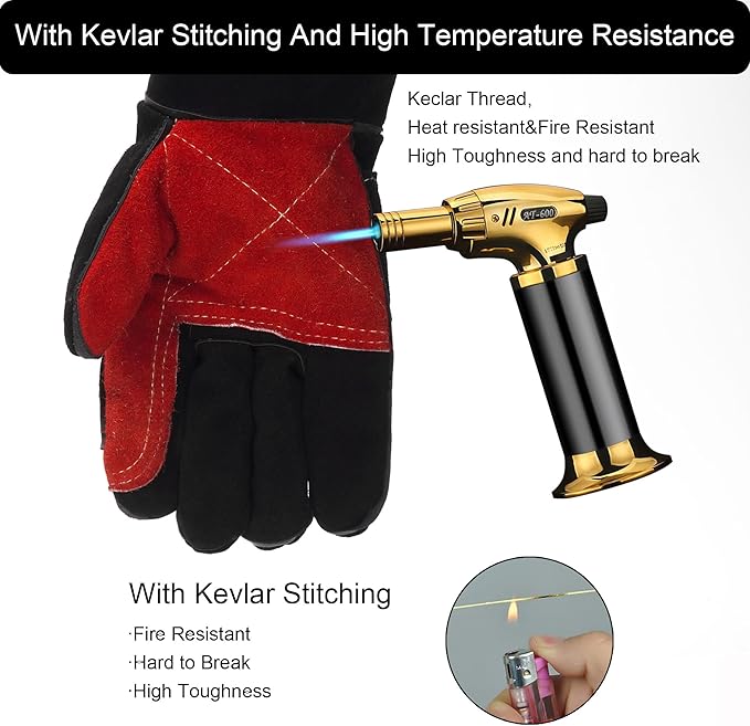 Long Welding Gloves 23.6 Inches 932℉,Heat/Fire Resistant Leather For Mig, Tig, Stick, Forge, BBQ, Grill, Fireplace