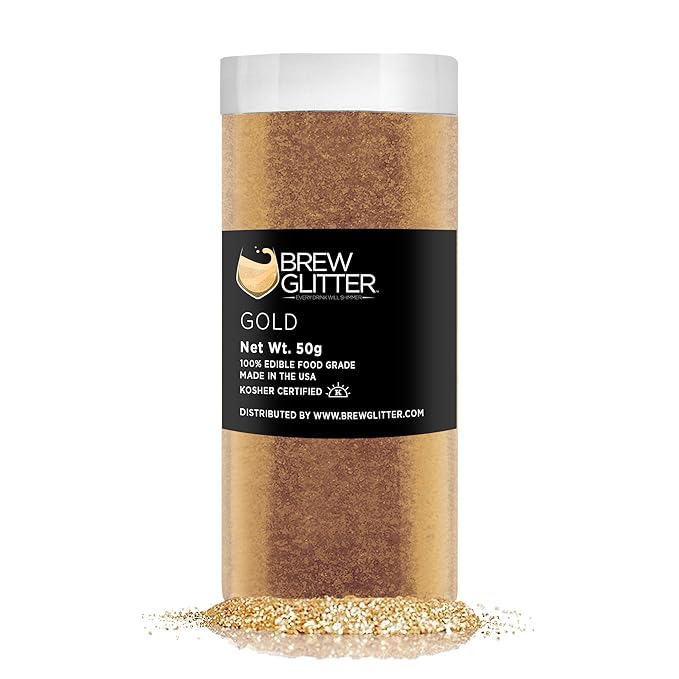 Gold BREW GLITTER Edible Glitter For Drinks, Cocktails, Beer, Garnish Glitter & Beverages | KOSHER & HALAL Certified | 100% Edible & Food Grade | Vegan, Gluten, Nut Free (50g, Gold)