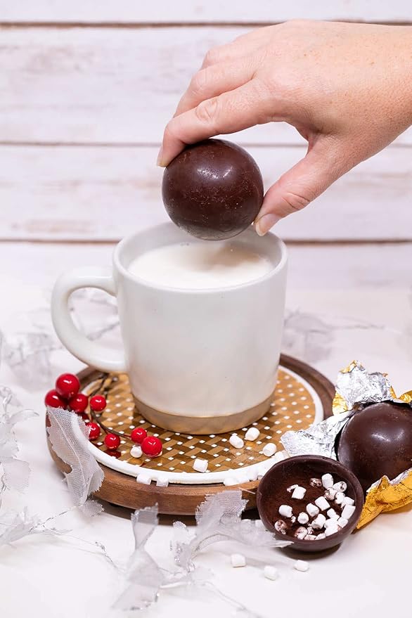 Dallmann Confections Bombalicious Hot Chocolate Bombs - Gourmet Belgian Chocolate Bombs With Mini Marshmallows - Milk & Dark Chocolate | Ideal Gift Theme for Birthday | Parties | New Year (Pack of 4)
