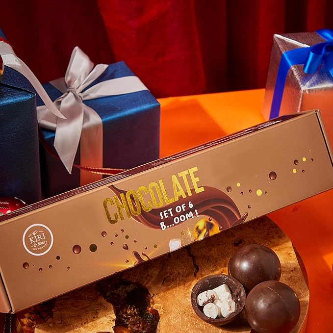 Hot Chocolate Boms Marshmallow Balls - Set of 6 - Delicious Cocoa Melts Bom Filled Marshmallows - 2 Flavors Caramel & Fudge Brownie Candy - Classic Milk Chocolates Cocoa Melt Gift - Delicious Gifts