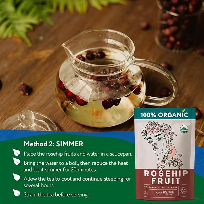 Rosehip Tea Organic (10 LB) – Dried Rose Hip Fruit Whole – Source of Vitamin C from Food