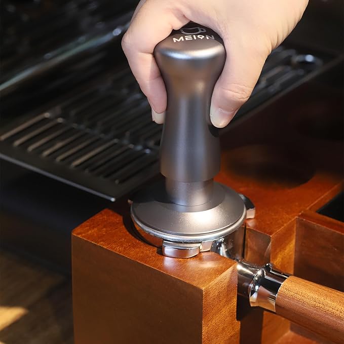 MEION Espresso Tamper 51mm Coffee Tamper, Calibrated Dual Spring Loaded Barista Tamper with Stainless Steel Base, Comes with aluminum storage pad (51MM, Silver)