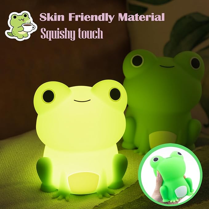 Frog Night Light, Frog Gifts, Cute Silicone Nursery Rechargeable Dimmable Bedside Lamp, Kids' Bedroom Decor, Gift for Children, Teens, Christmas Birthdays