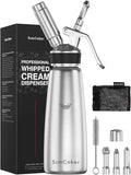 Professional Stainless Steel Whipped Cream Dispenser – 500 mL / 1 Pint, Includes 3 Decorating Nozzles, Cleaning Brush & Storage Bag – Ideal for Desserts, Coffee & Pastries (N₂O Chargers Not Included)