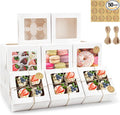 OAMCEG 50 PCS White Cupcake Boxes with Window and Insert, 6x6x3 Inch Kraft Treat Boxes with 4 Cavity for Cookies, Pastries, Desserts, with Stickers & Jute Twine