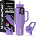 Coldest 40 oz Tumbler with Handle and Straw - 100% Leak Proof Insulated Tumbler with Lid and Straw (3 Lids) - Stainless Steel Tumblers for Women & Men - Cup Holder Friendly Base, 46 oz (Galaxy Purple)
