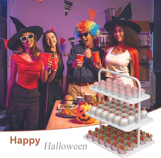 Cupcake Stand, 3-Tier Dessert Stand for 68 Cupcakes, Wood & Metal Tower Display Premium Holder Dessert Tree Tower for Wedding Graduation Birthday Christmas Party, Serving Tray, White