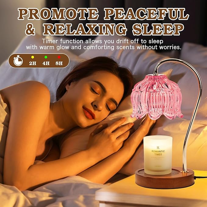 Pink Candle Warmer Lamp with Timer, Dimmable Candle Lamp Warmer, Birthday Gifts for Women Mom, House Warming for New Home Decor, Lotus Wax Melt Warmer for Jar Candles
