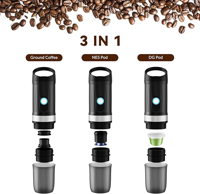 Portable Coffee Maker, Travel Coffee Maker with 3-4 Min Self-Heating, 20 Bar 9600mAh Durability Mini Espresso Maker Compatible with NS Capsule & Ground Coffee for Camping, Travel, RV, Hiking, Office