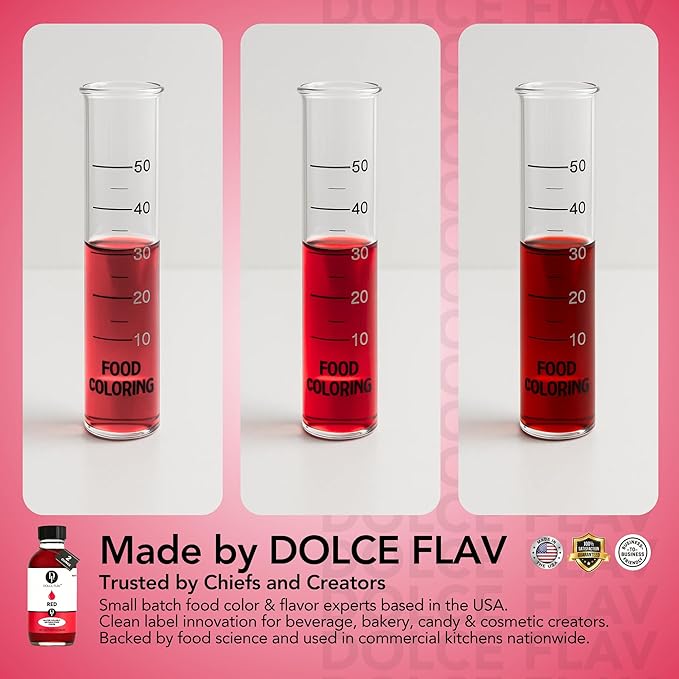 Dolce Flav Natural Red Food Coloring – Vivid Plant-Based Color from Beets | 2 oz Water-Soluble Liquid Dye for Baking, Drinks & Frostings | Graduated Dropper Included | No Artificial Dyes | Kosher | Made in USA