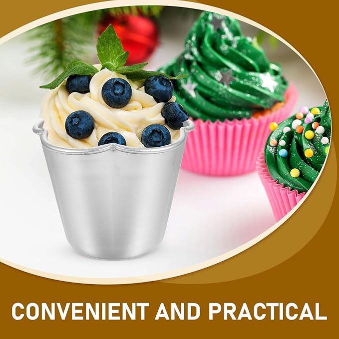 6pcs Flower Shape Pudding Moulds Aluminum Baking Cups Non Stick Round Nonstick Egg Tart Cupcake Muffin Cheesecake Mould for Baking Tool Cake Mold Silicone Egg Molds