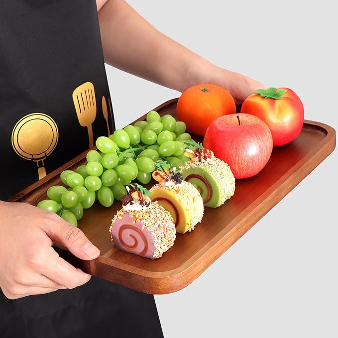 16" x 10" Rectangle Serving Trays Wooden Charcuterie Boards Rectangular Large Serving Platters for Cookie, Snack, Appetizer, Dessert, Party Food Dish Acacia Wood Kitchen Platter Tray Cheese Board