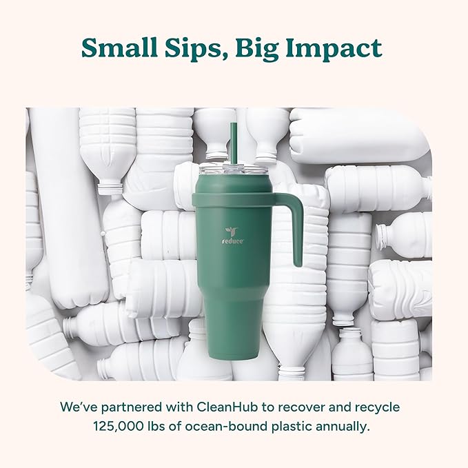 Reduce Reusable 50 oz Cold1 Water Tumbler – Ergonomic Handle – Double-Wall Insulation – Sturdy Desktop/Tabletop Mug with Lid and Straw -BPA-Free –Stainless Steel for Gym, Home, Office– Gentle Lavender
