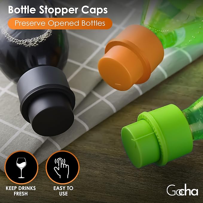 GOCHA | 2 PCS Vacuum Soda Bottle Stopper | Silicone Fizz Keeper | Carbonation Preserver for Soft Drinks & Beverages | Universal Leak-Proof Bottle Cap | (Orange)
