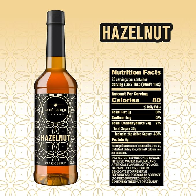 Café Le Rou Hazelnut Coffee Syrup 25.4oz Cafe Flavoring Hazelnut,2-pack) *Includes 2 Dispensers*Flavoring for Coffee, Tea and Espresso