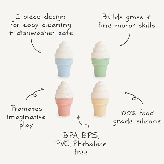 mushie Silicone Mix and Match Ice Cream Toy 4 Pack | Mold Free