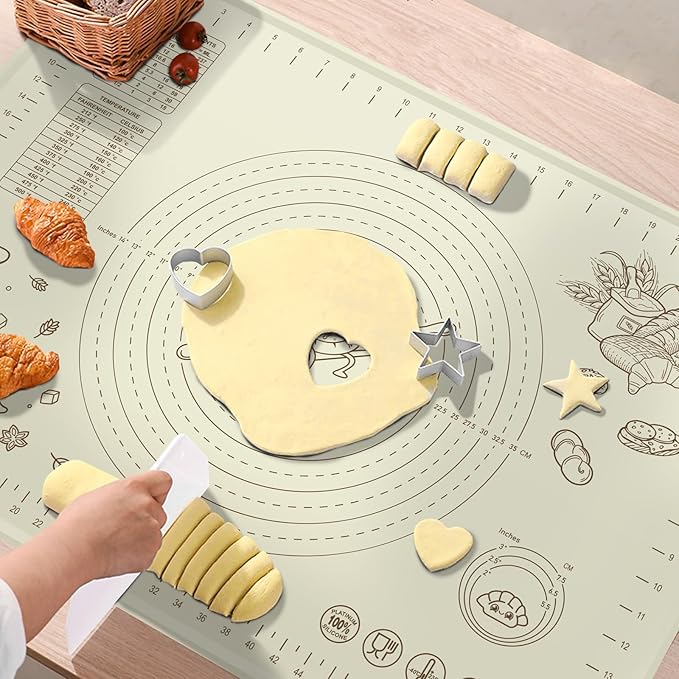 Silicone Baking Mat 32" x 24", Extra Thick Silicone Pastry Mat with Measurements and Edge Heightening, Non-stick Food Grade Dough Rolling Matfor for Pastry, Bread, Cookies, Pizza, Fondant, Pasta