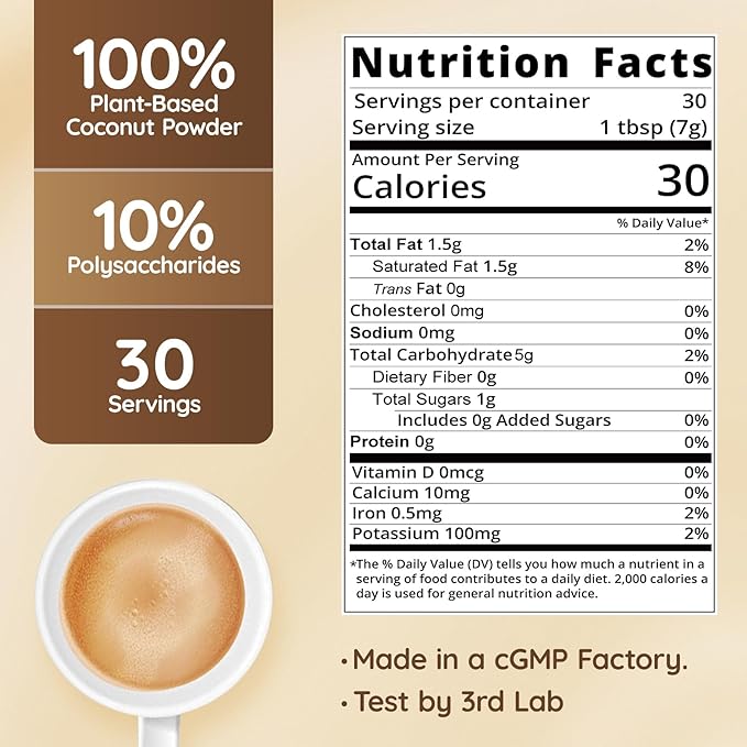 Veltracha Mushroom Coffee Creamer, Superfood Coconut Creamer Powder with 6 Adaptogenic Mushrooms - Reishi, Turkey Tail, Lions Mane, Non-Dairy Coconut Powdered Creamer for Energy & Focus & Digestion, 30 Servings