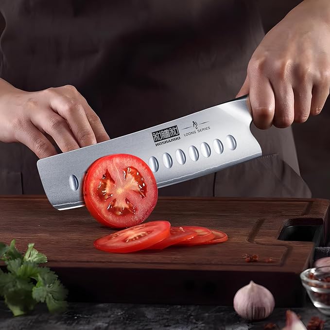 7 Inch Nakiri Knife, Japanese High Carbon Stainless Steel Chef Knife, Multipurpose Meat Vegetable Sharp Kitchen Knife with Ergonomic Pakkawood Handle