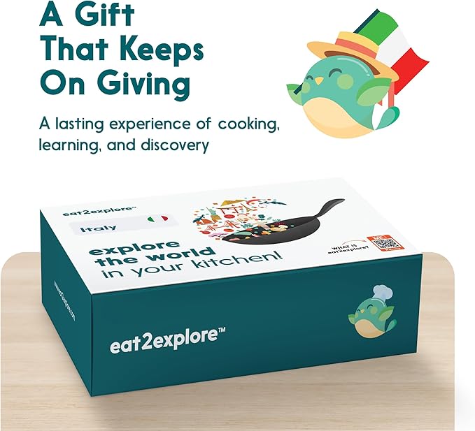 eat2explore Cooking Kits for Kids – Interactive & Educational Kids Cooking Sets Real for Ages 5 and Up,3 Recipe Cards & Global Ingredients – Fun Gift for Young Chefs (Italy Edition)