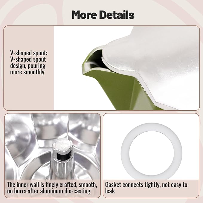 3 Cup Aluminum Moka Pot Classic Stovetop Espresso Coffee Maker 150ml 5oz Coffeemaker Percolator Mocha Pot Greca Coffee Maker Cafe Makers for Italian and Cuban Café Brewing Green