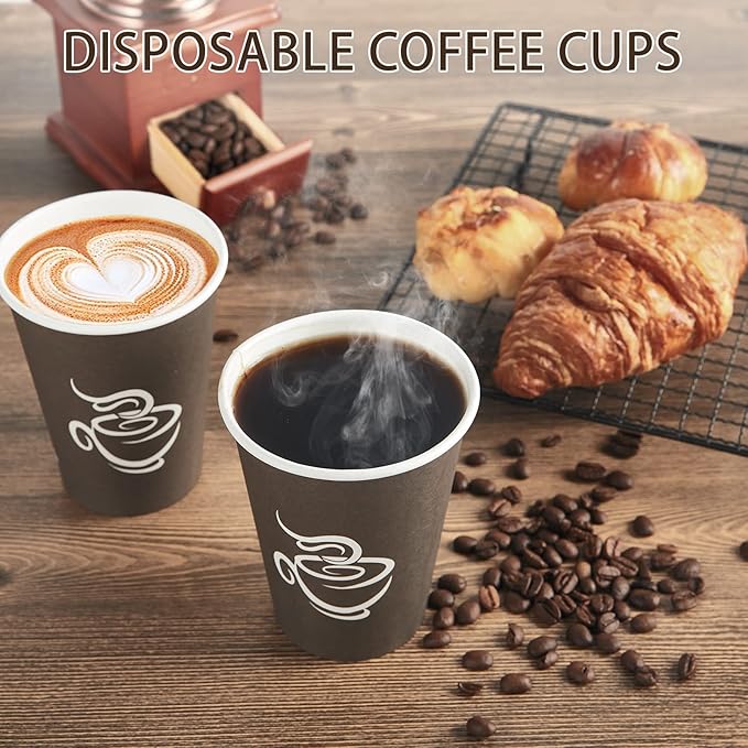 LITOPAK 240 Pack 12 oz Paper Cups, Brown Disposable Hot Coffee Cups for Party, Picnic, Travel, and Events