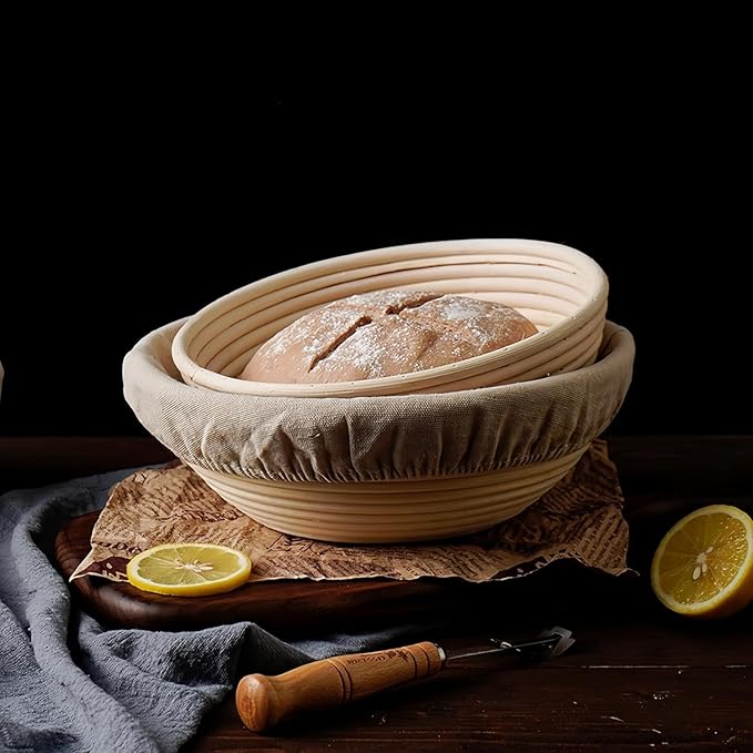 Banneton Bread Proofing Basket,9 Inch Round Banneton Basket, Sourdough Bread Baking Supplies with Cloth Liners for Making Beautiful Bread