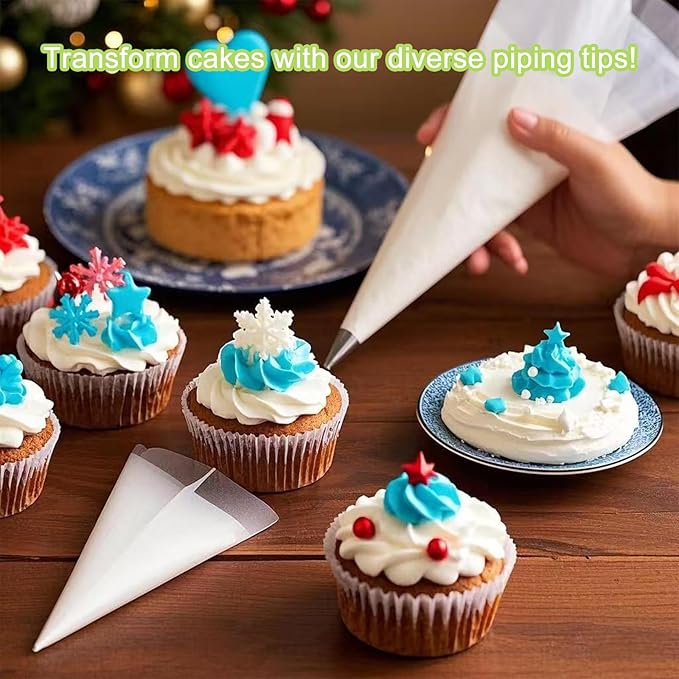 24-Piece Russian Piping Tips Set, Cake Decorating Kit with 9 Frosting Nozzles, Reusable Piping Bags, and Baking Supplies for Cupcakes, Cookies, Cakes - Ideal for Bakers & Beginners