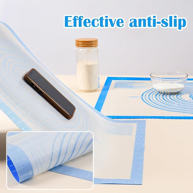 Nonstick Silicone Pastry Mat Extra Large with Measurements 28''By 20'' for Silicone Baking Mat, Counter, Dough Rolling,Fondant/Pie Crust By Folksy Super Kitchen (20×28, Blue)