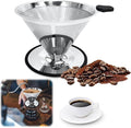 Pour Over Coffee Dripper-Stainless Steel Coffee Filter,Reusable Drip Cone Coffee Filter Portable Pour for 1-4 Cup (With Silicone Ring, L)