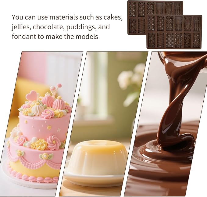 2 Pcs Brown Mini Chocolate Bar Mold for Dubai, Candy Silicone Mold