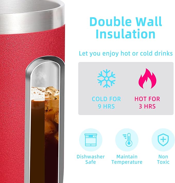 Volhoply 14oz Insulated Stainless Steel Coffee Mug with Lid Bulk 8 Pack,Double Wall Vacuum Travel Coffee Cup with Handle,Reusable Cups Tumbler Cup, Camping Mugs Keep Hot,Ideal Gifts(Assorted,8)